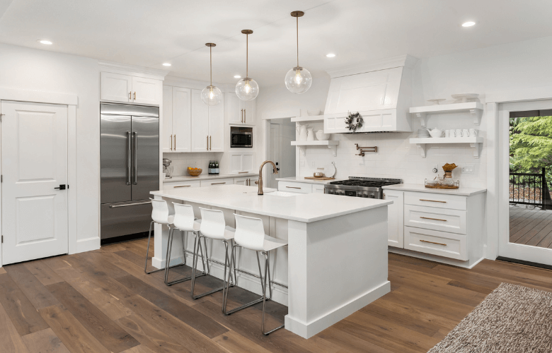 Bright white kitchen with island
